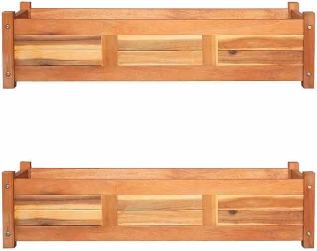 Berkfield Home Garden Acacia Wood Raised Beds, 2 Pieces, Brown, W: 100 cm, D: 30 cm, H: 25 cm
