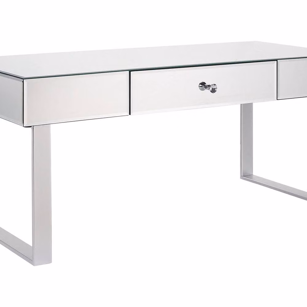 Wyld and Coco Silver Glass Rectangular Coffee Table with Drawer W: 110 cm, D: 47 cm, H: 46 cm – 2