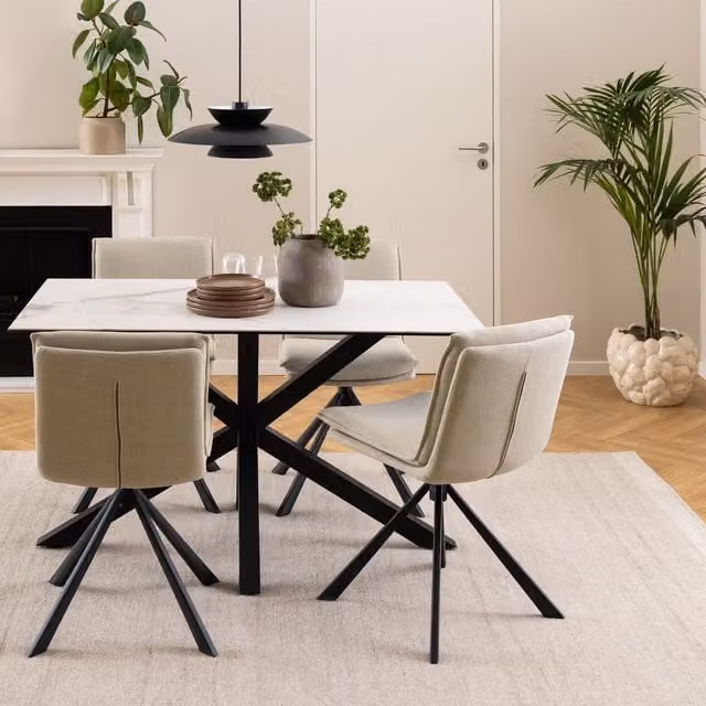 Furniture To Go Heaven Modern Rectangular Dining Table with White Matt Ceramic Top