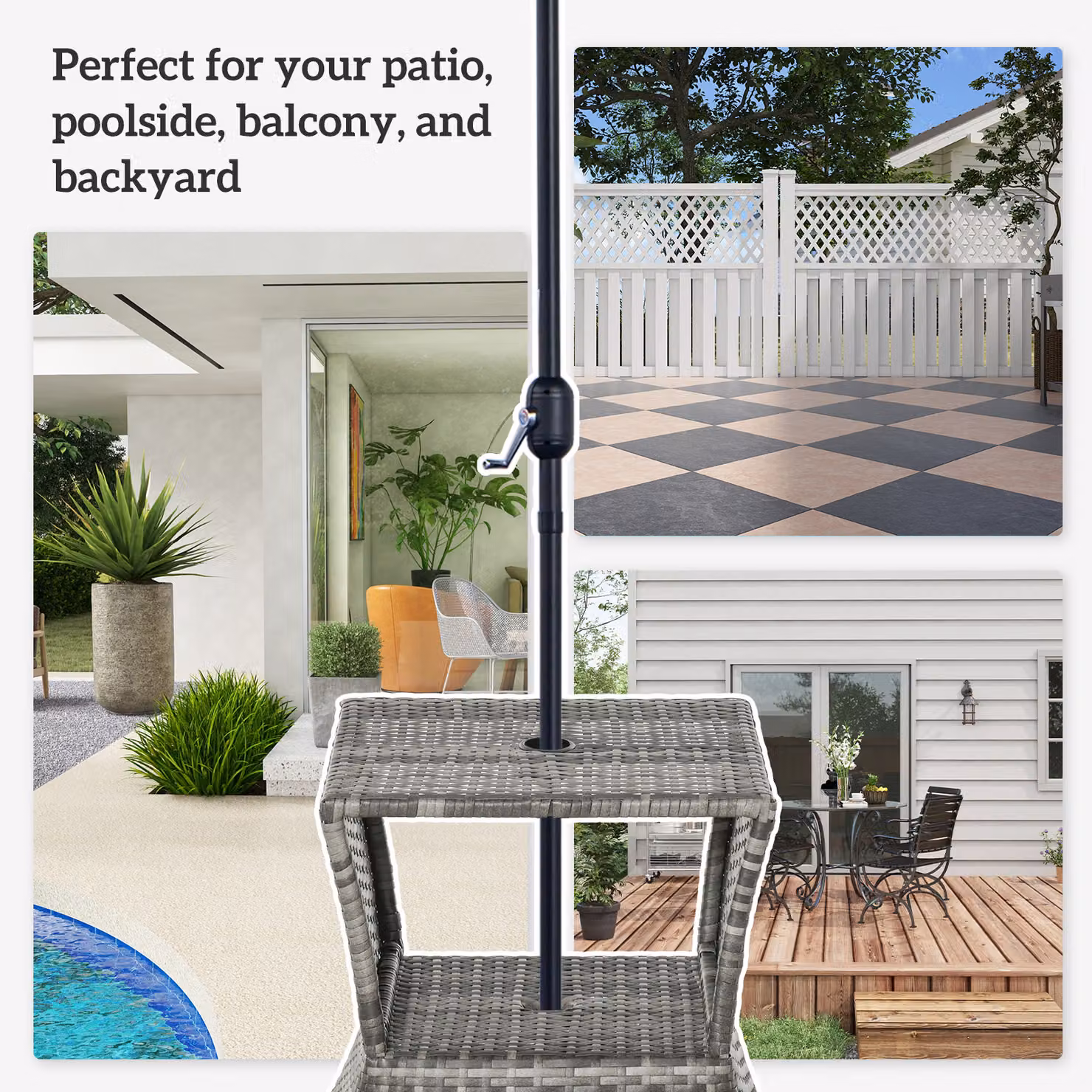 Outsunny Grey Rattan Wicker Outdoor Patio Coffee Table with Umbrella Hole and Storage Space – 4