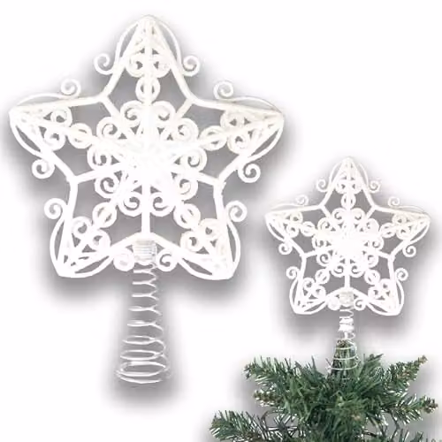 Shatchi White Glitter Star Christmas Tree Topper, 14.5 cm