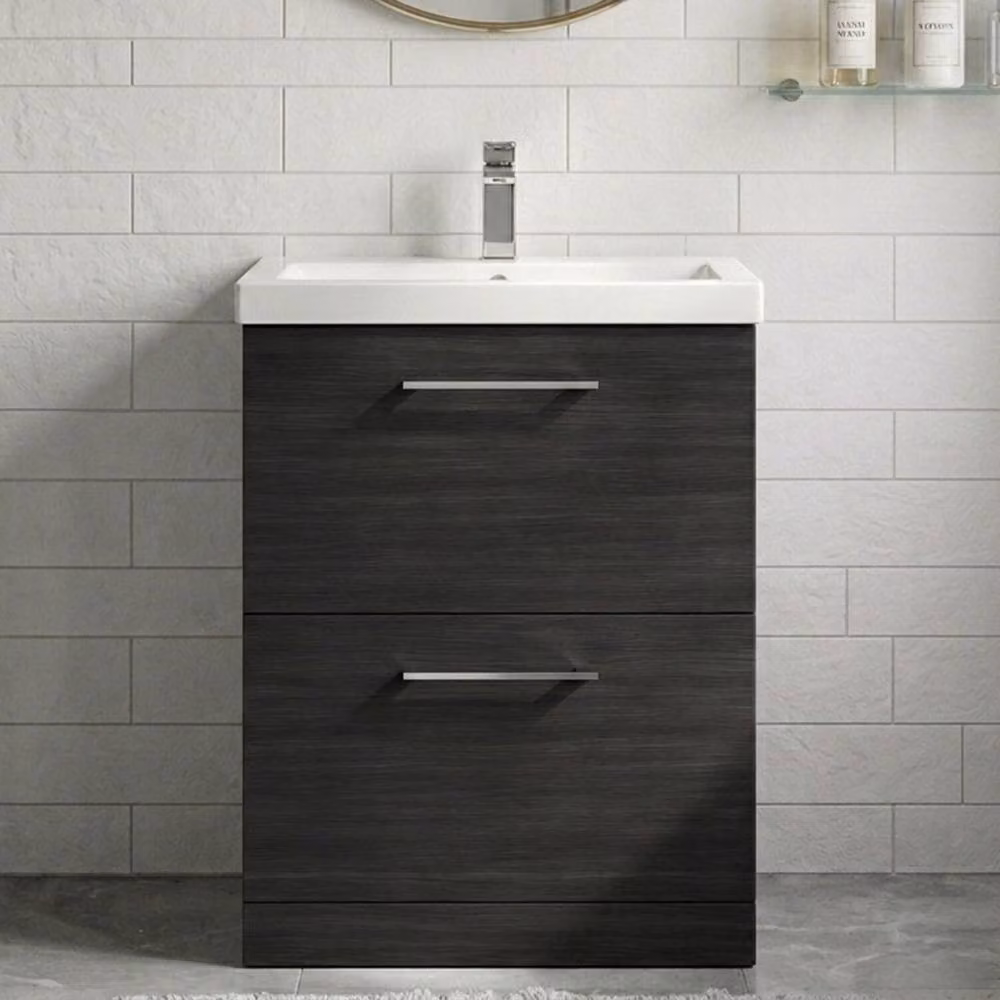 Balterley Contemporary Floor Standing Bathroom Vanity Unit with 2 Soft-Close Drawers and Mid-Edge Basin, Charcoal Black Matt, W: 60 cm, H: 84 cm, D: 39 cm – 5