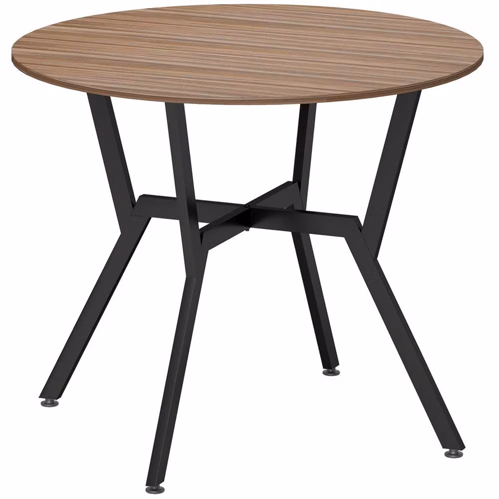 Wyld Haus Doveno Round Dining Table with Brown Wood Effect Top and Black Metal Frame, Diameter: 90 cm, Height: 76 cm – 2