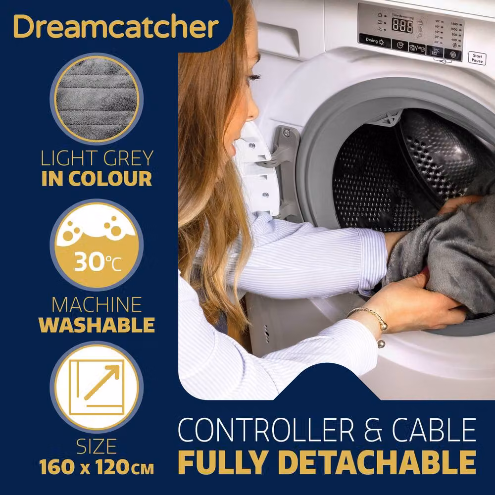 Dreamcatcher Grey Double Electric Heated Fleece Throw with Timer and Rapid Heat Up – 4