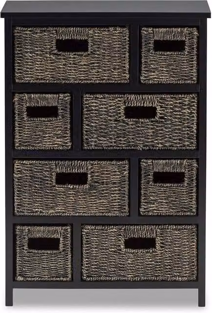 Statement Furniture Tetbury 8 Drawer Storage Unit in Black with Blackwash Seagrass Baskets, W/D/H: 80 x 34 x 56 cm – 1