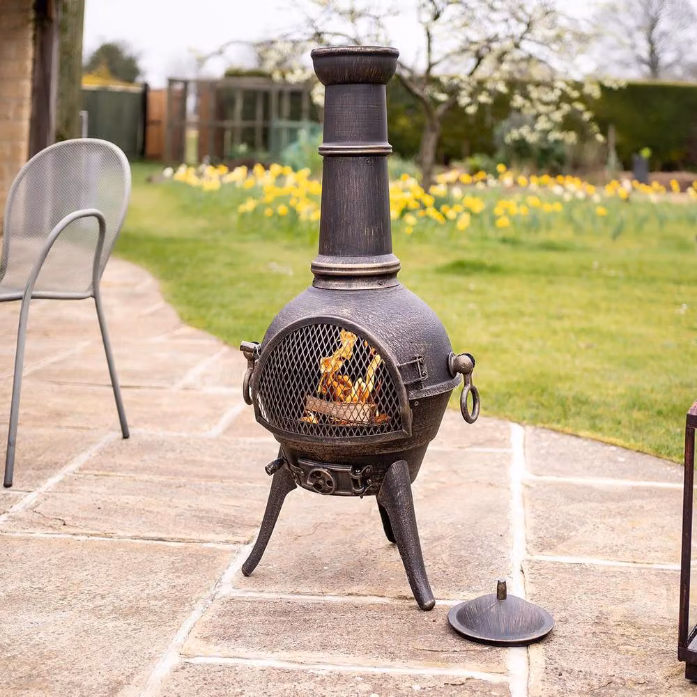 mysmartbuy Grande Clasico Chiminea Bronze Metal Outdoor Garden Wood Burner Fire Pit, H 112 cm x Diameter: 50 cm – 2