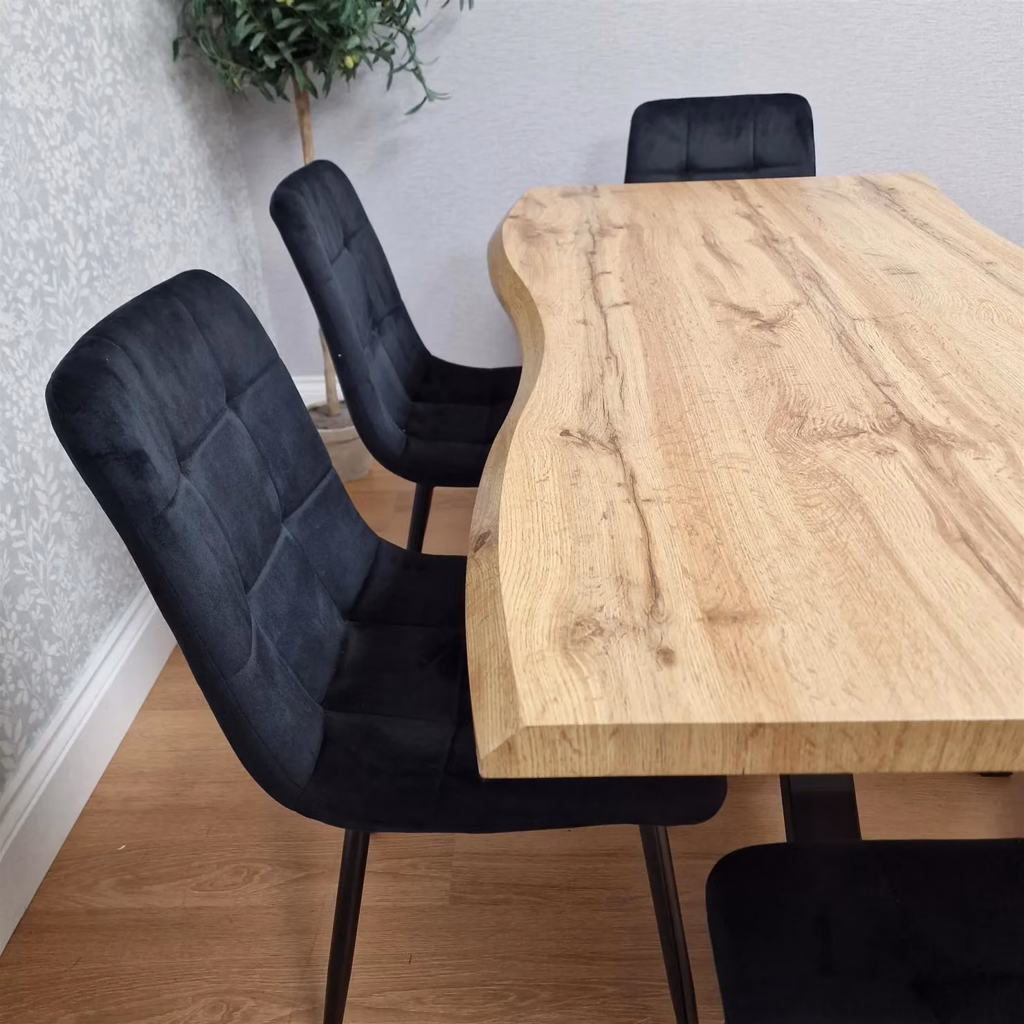 KOSY KOALA Wooden Dining Set with Rectangular Table, Bench and 4 Black Velvet Chairs in Brown – 3