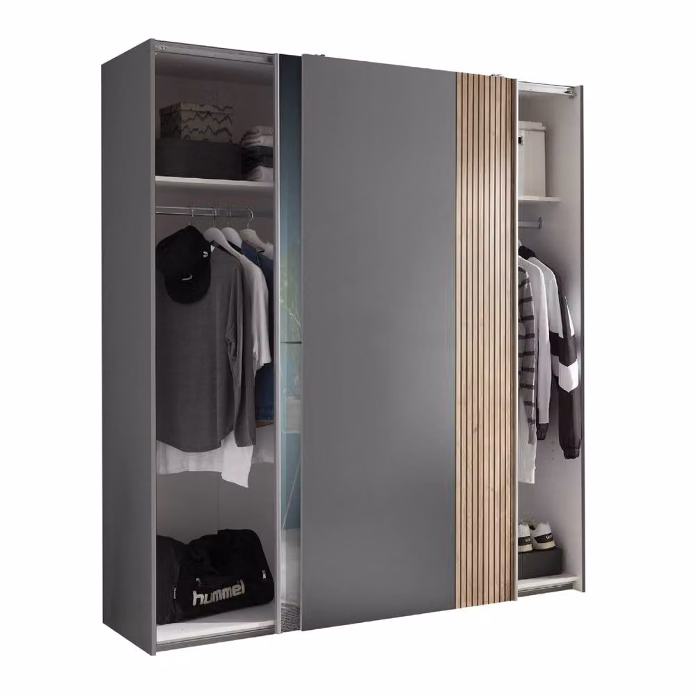 Cheshire Premium Nova 2 Door Sliding Mirrored Wardrobe in Light Oak and Dark Grey, H 196 cm x W 170 cm – 1