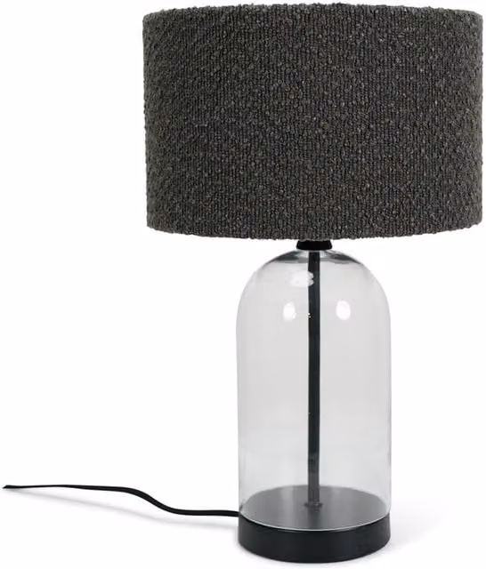 Jessy Glass Table Lamp with Black and Grey Fabric Shade
