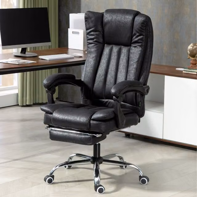 Vinsetto Arms Footrest Swivel Task Chair in Black Microfibre and Synthetic Leather