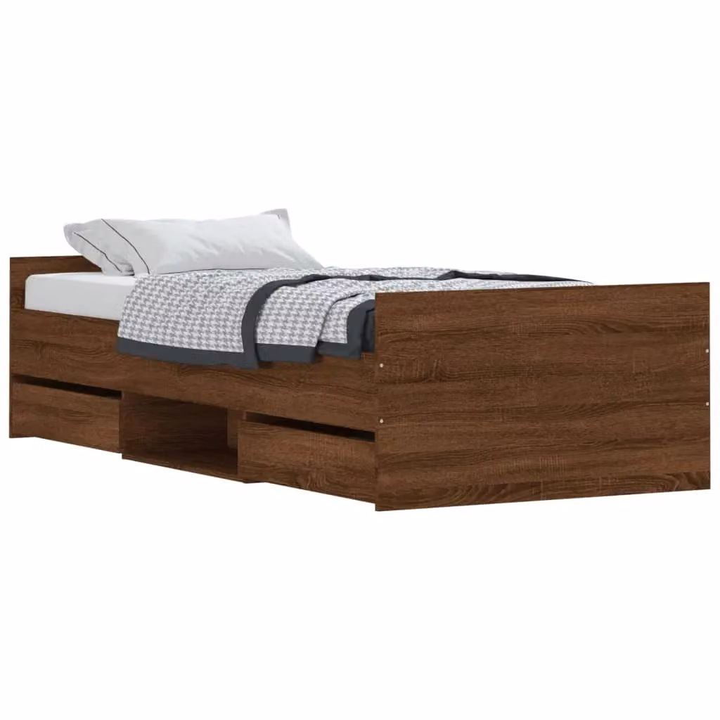 Berkfield Home Bed Frame with Headboard and Footboard in Brown Oak, W/D/H: 100 x 200 cm – 2