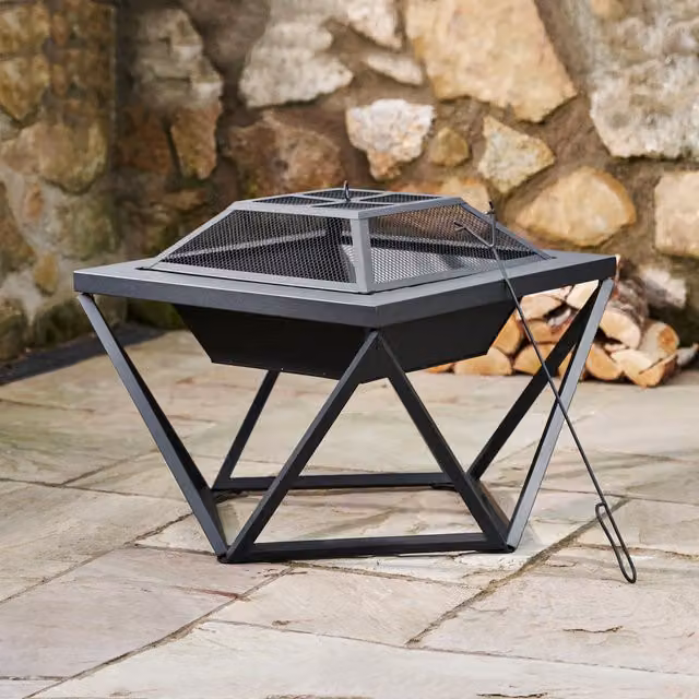 Teamson Home Black Metal Outdoor Wood Burning Fire Pit and Fire Bowl, W: 60 cm, D: 60 cm, H: 52 cm