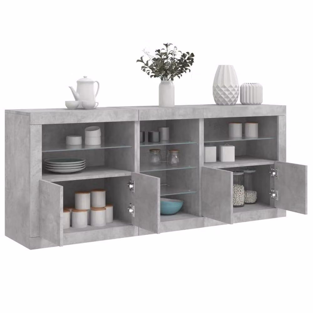Berkfield Home Modern Sideboard with Integrated LED Lights in Concrete Grey, W/D/H: 162 x 37 x 67 cm – 2