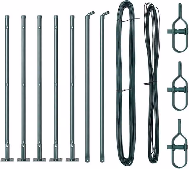 Berkfield Home Set of 7 Green Galvanised Steel Square Fence Posts, W/D/H: 3.2 x 3.2 x 70 cm