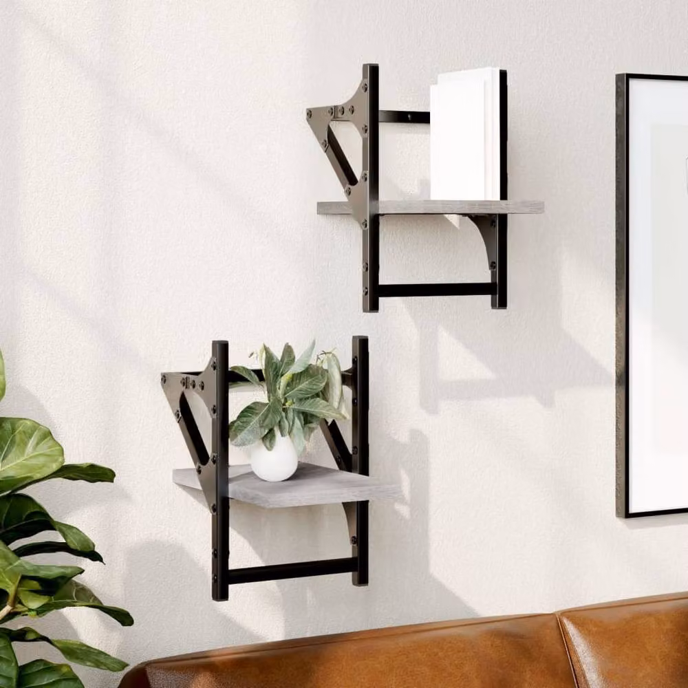Berkfield Home Wall Shelves with Hanging Rods, 2 Piece Set, Grey Sonoma, W/D/H: 20 x 25 x 30 cm – 2