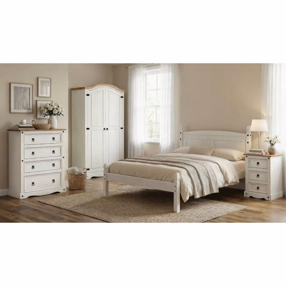 FORGEVIO 4 Drawer White Waxed Solid Pine Wood Chest of Drawers – 3