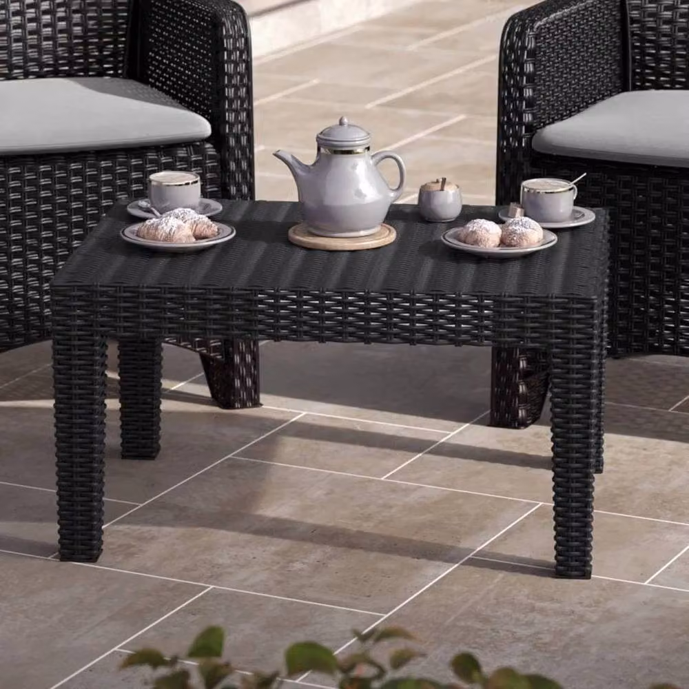 ERGOVEXA Black Polyrattan Garden Tea Table for Outdoor Bistro and Balcony Use – 3
