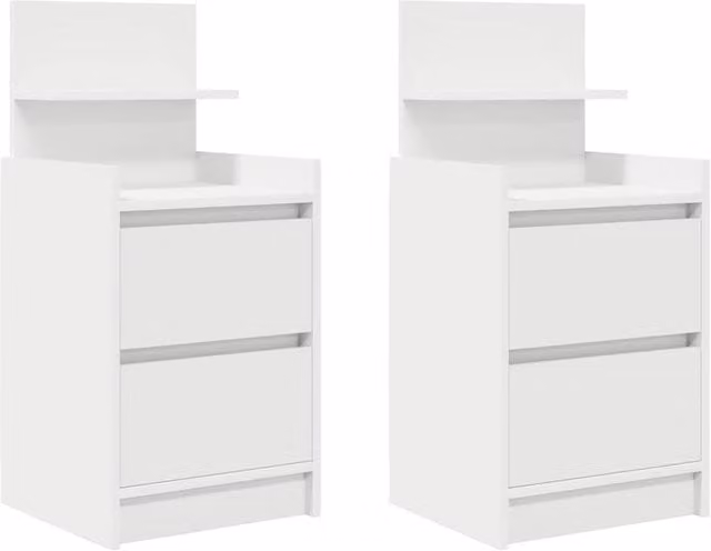 Berkfield Home Set of 2 White Bedside Cabinets with 2 Drawers, W/D/H: 38 x 34 x 80 cm