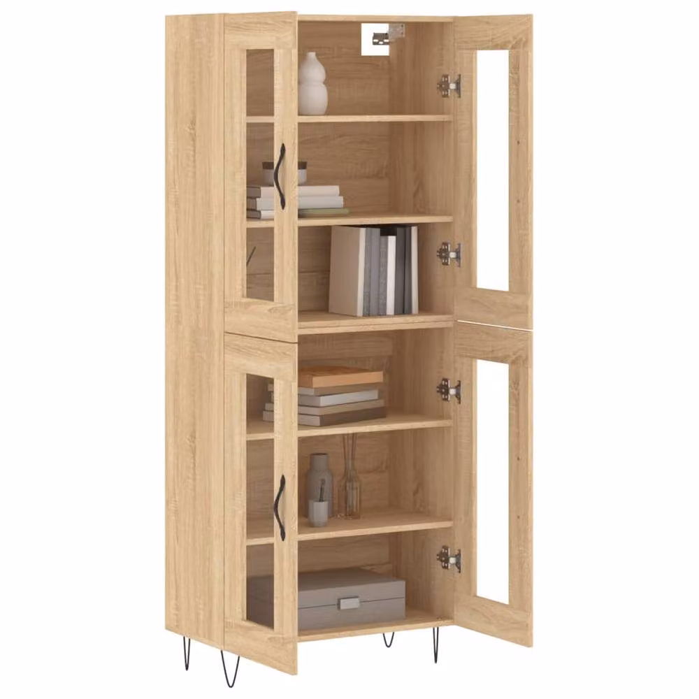 Berkfield Home Sonoma Oak Highboard with Glass Doors in Beige and Brown, W/D/H: 69.5 x 34 x 180 cm – 3