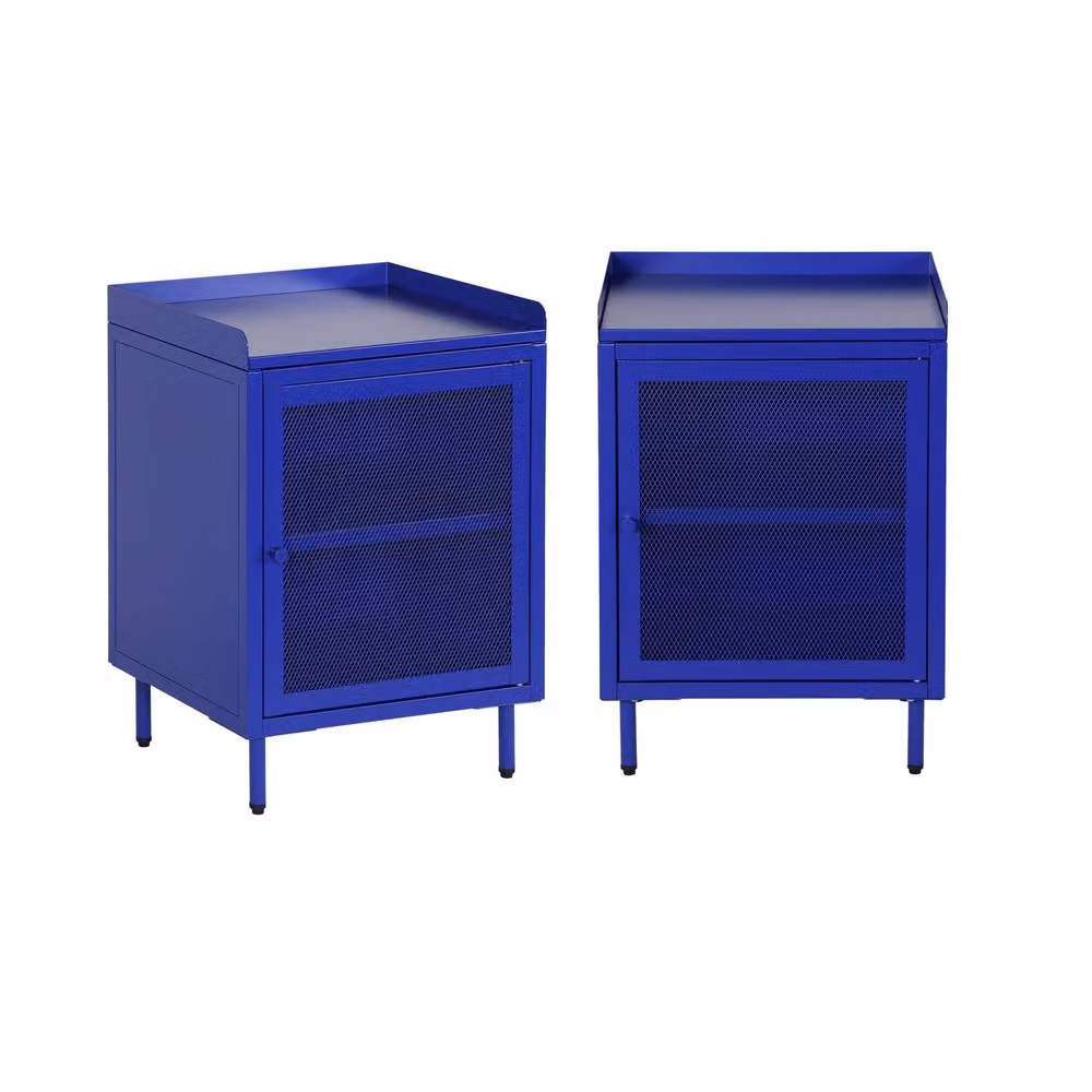 sweeek Industrial Metal Bedside Table with 1 Door, Set of 2, Blue – 2