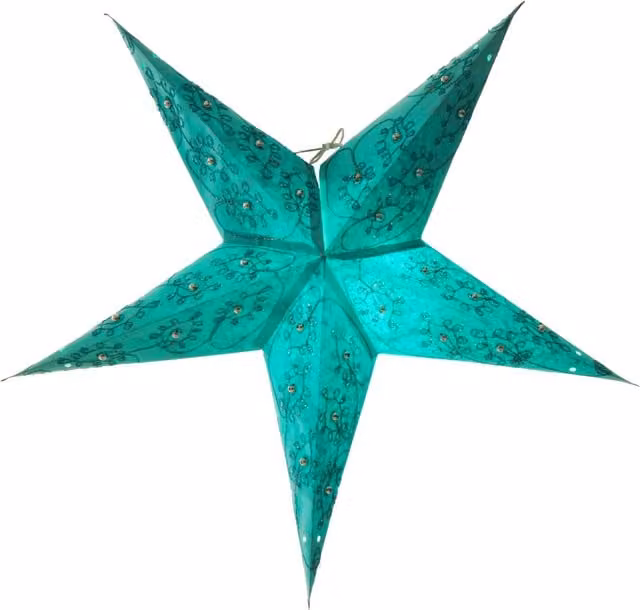 Orsina 5-Point Turquoise Paper Star with Geometric Cutouts and Metallic Hints in Green