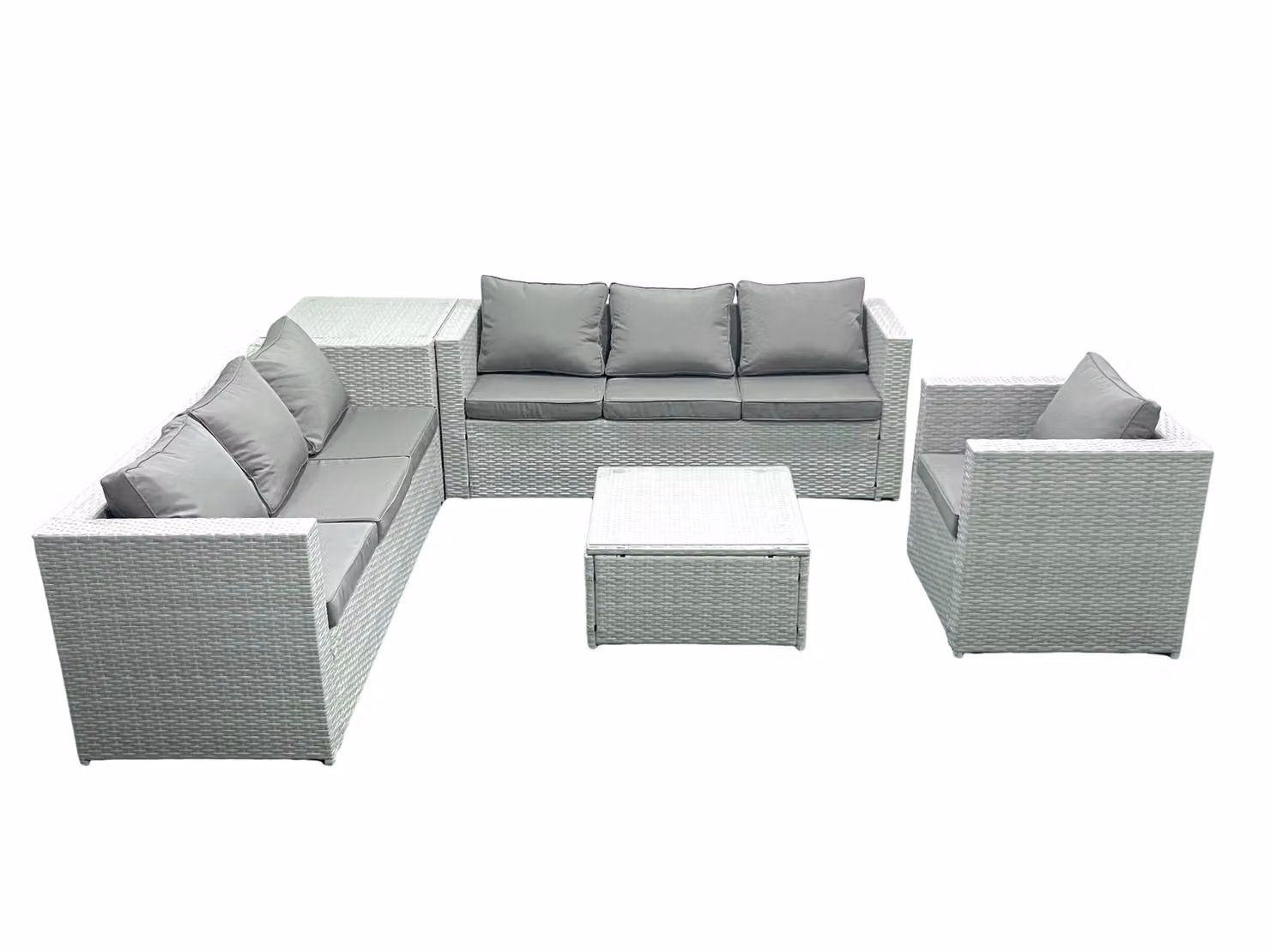 Fimous Wicker PE Rattan Garden Furniture Set in Light Grey with Armchair, Square Coffee Table and Side Table – 2