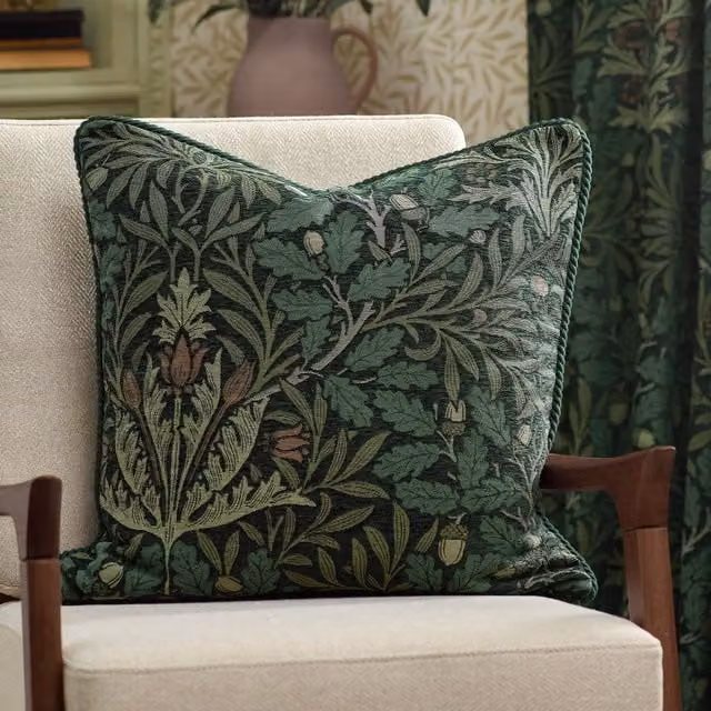 Morris & Co. Acorn Jacquard Feather Rich Filled Square Cushion, Green, W/D/H: 55 x 55 x 55 cm