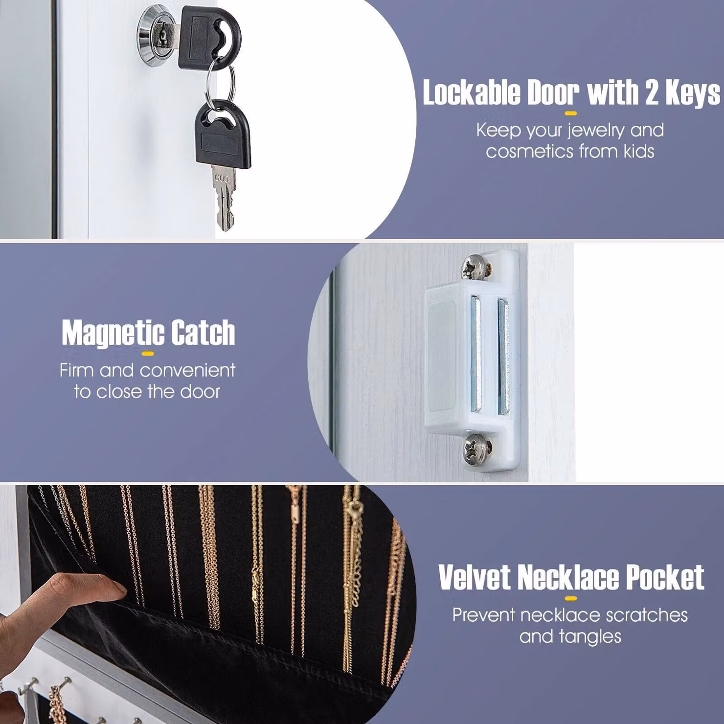 Costway White Floor Standing Swivel Jewelry Armoire with Full Length Mirror, LED Lighting and Lockable Storage – 5