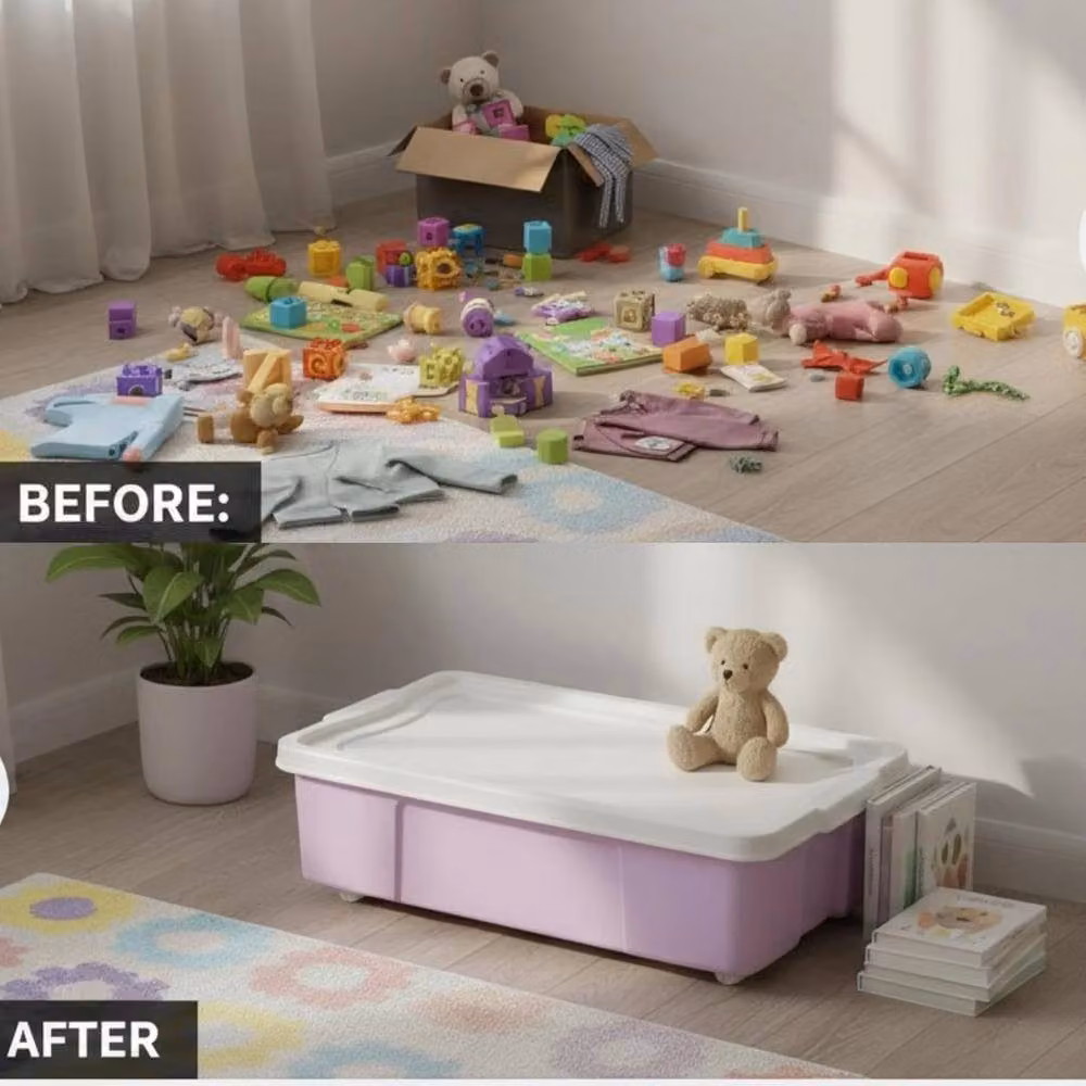 FLAVORA Set of 2 Pink Underbed Storage Boxes with Wheels and Lids, 47L each, W: 50 cm – 2