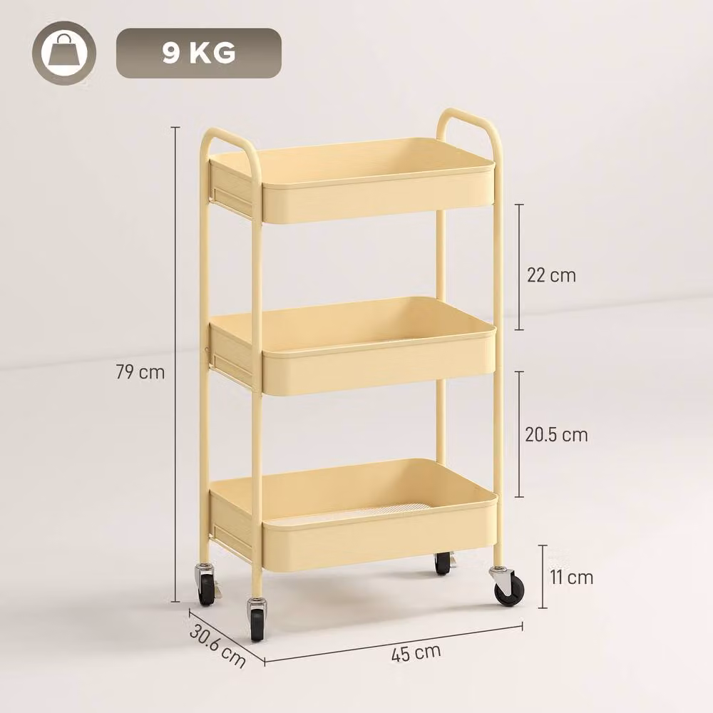 ERGOVEXA Three-Tier Matt Yellow Metal Storage Trolley – 2