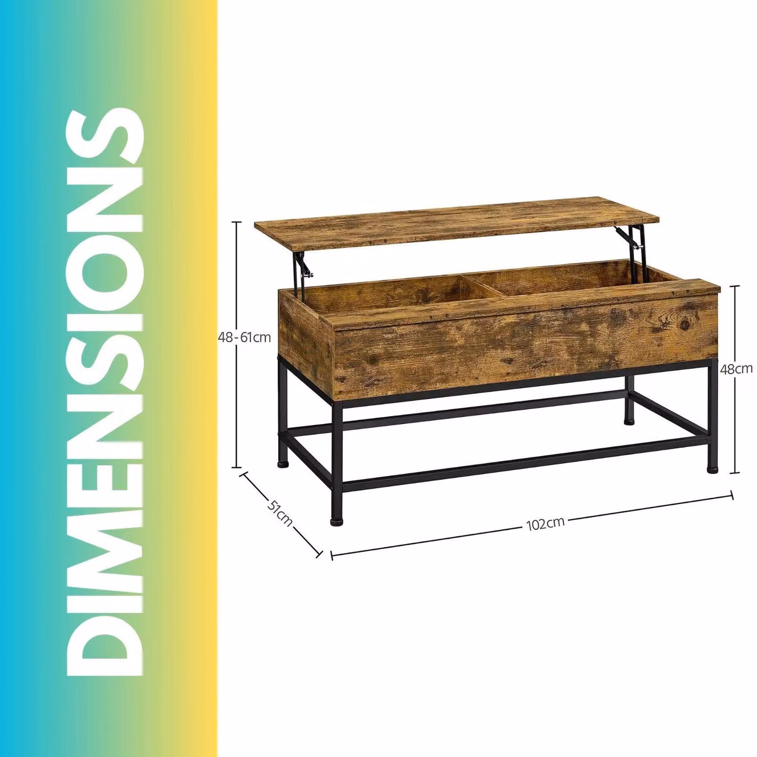 Pirlo Plush Industrial Lift Top Coffee Table with Hidden Storage in Rustic Brown – 2