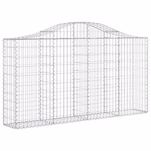 vidaXL Arched Gabion Baskets, 2 Pieces, Silver Galvanised Steel, W/D/H: 200 x 30 x 120 cm