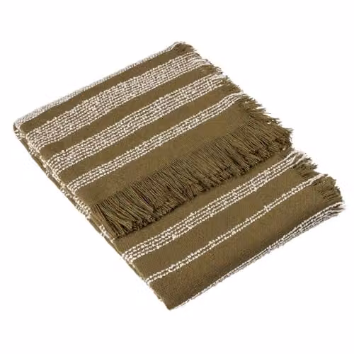 Riva Home Woven Striped Throw with Fringes, Green, W: 130 cm, L: 180 cm