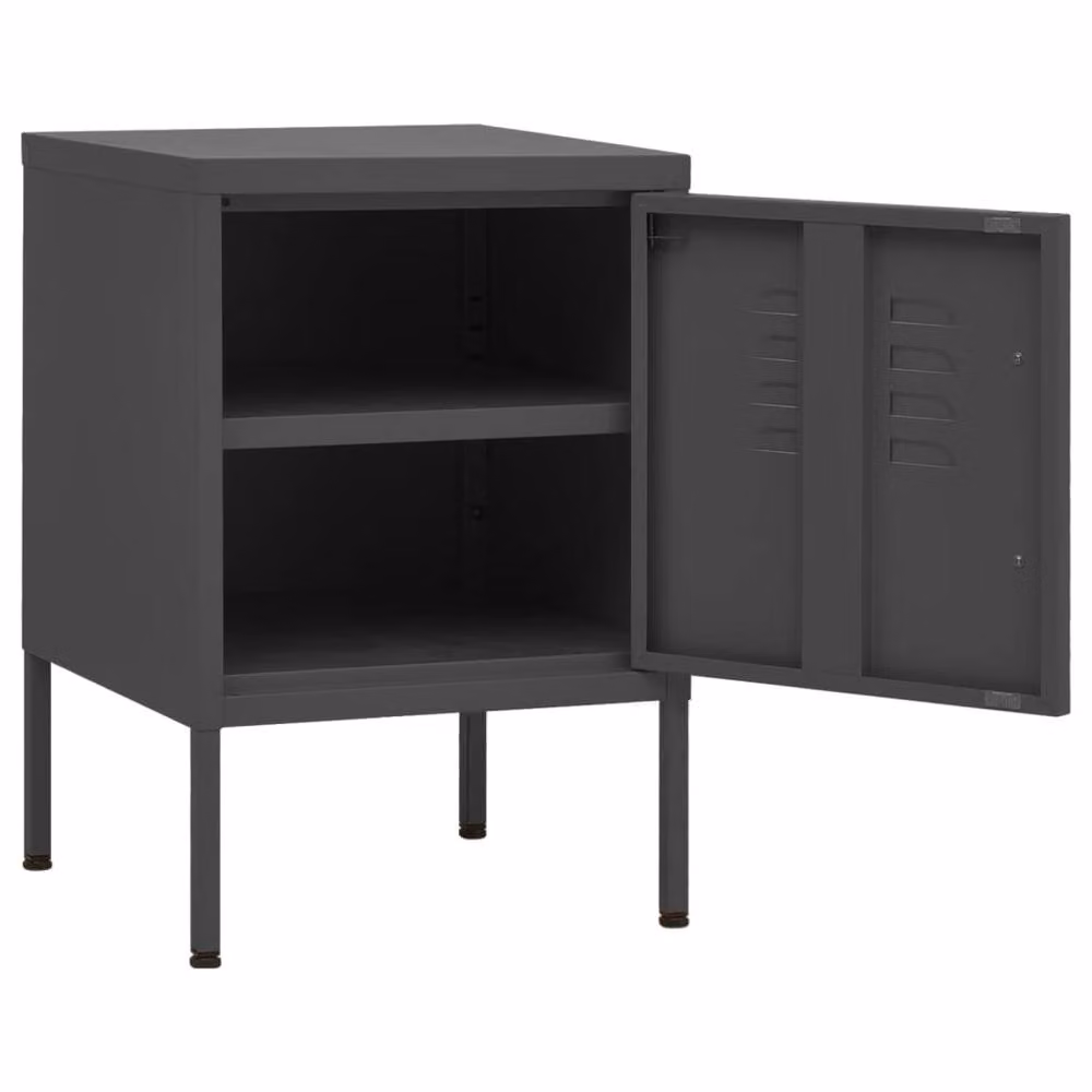 Berkfield Home Set of 2 Modern Anthracite Metal Nightstands, W/D/H: 35 x 35 x 51 cm – 3