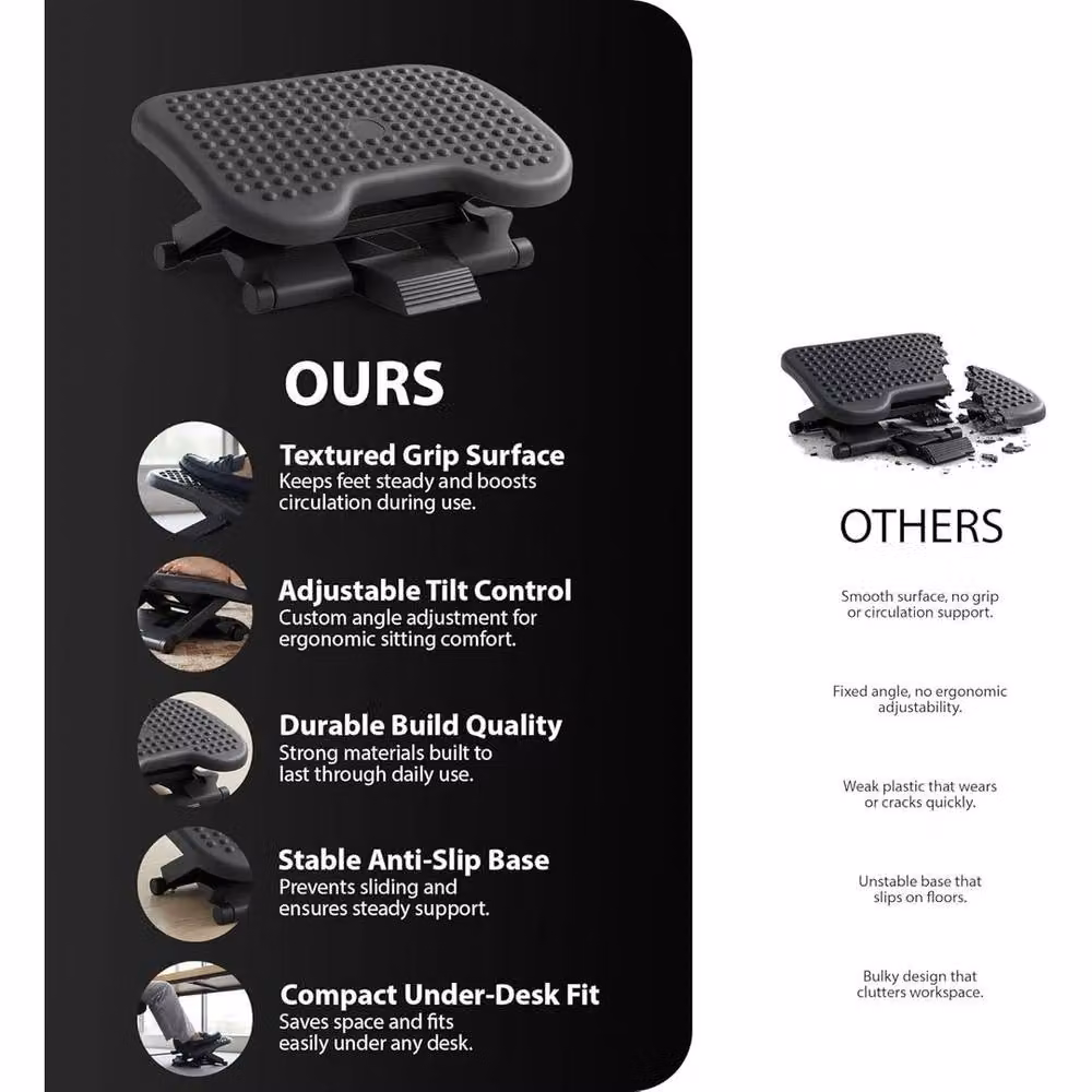 NESTLUNE Adjustable Height and Angle Tilting Foot Rest Platform in Black, W: 100 cm, D: 15 cm – 2