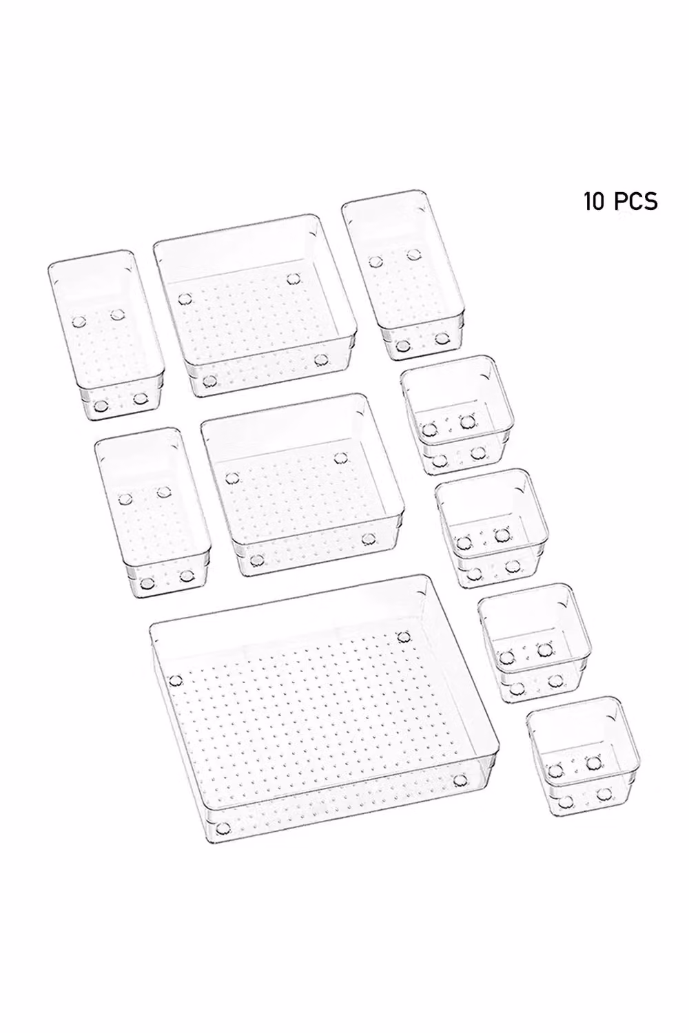 Living and Home 10 Piece Clear Plastic Desk Drawer Organiser and Bathroom Storage Tray Set – 2