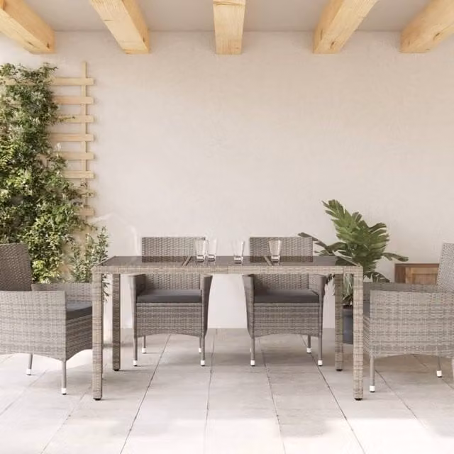 Berkfield Home Grey Poly Rattan Garden Table with Glass Top W/D/H: 150 x 90 x 75 cm – 1