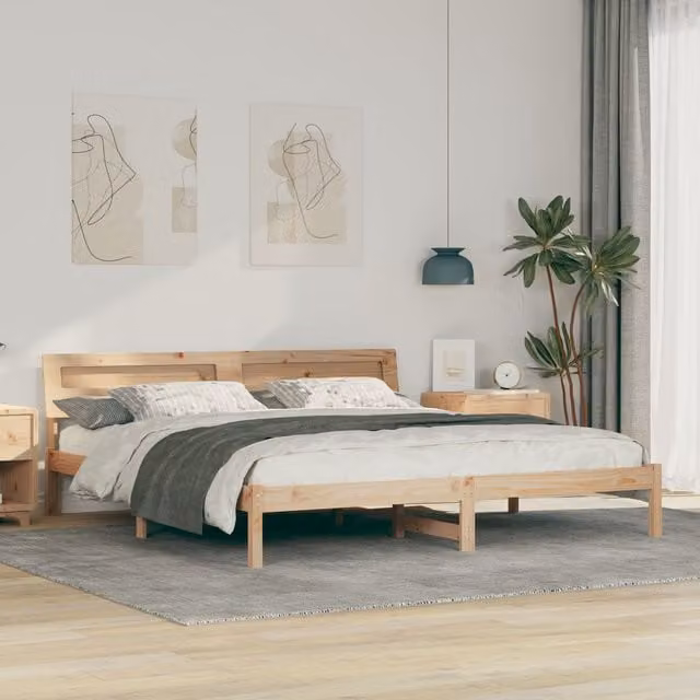 Berkfield Home Modern Solid Pine Wood Bed with Lift Up Base and USB Charging Port, Brown, W/D/H: 200 x 200 x 73 cm