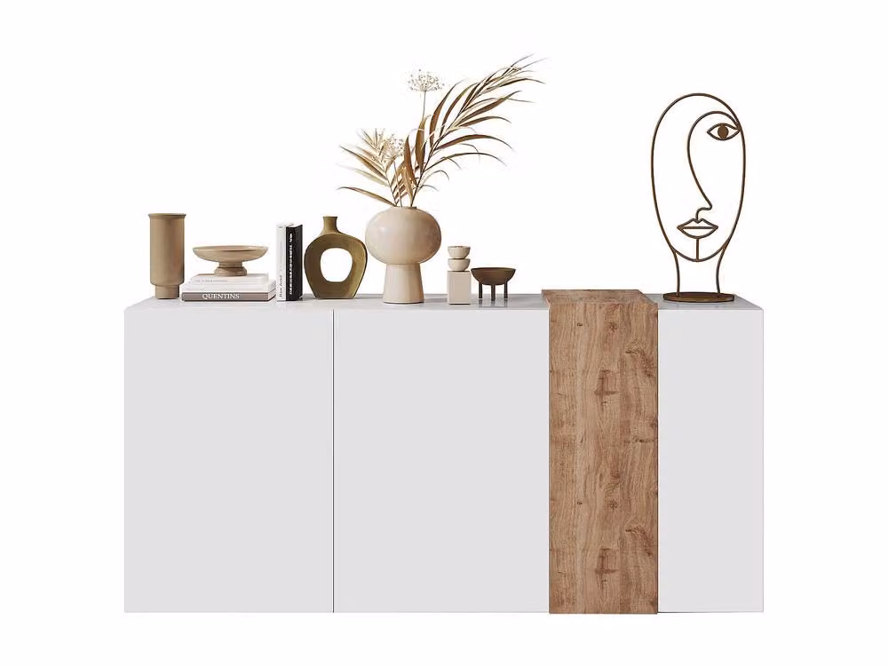Vente-unique CAYNO 3-Door Buffet in White and Light Oak – 2