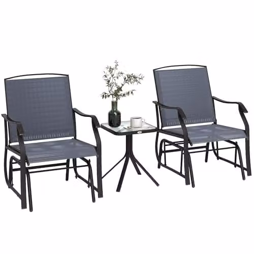 Outsunny 3 Piece Outdoor Rocking Glider Chair and Table Set in Grey – 1