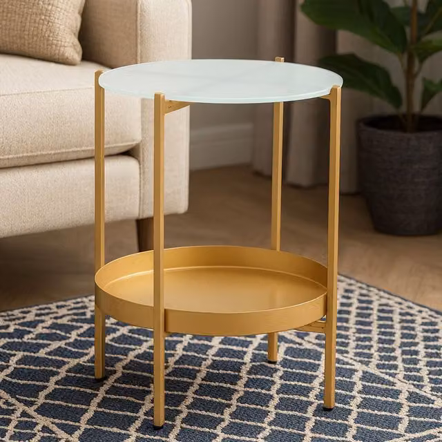 Orsina Two Tier Round Glass and Gold Metal Side Table by Interiors by Premier – 2