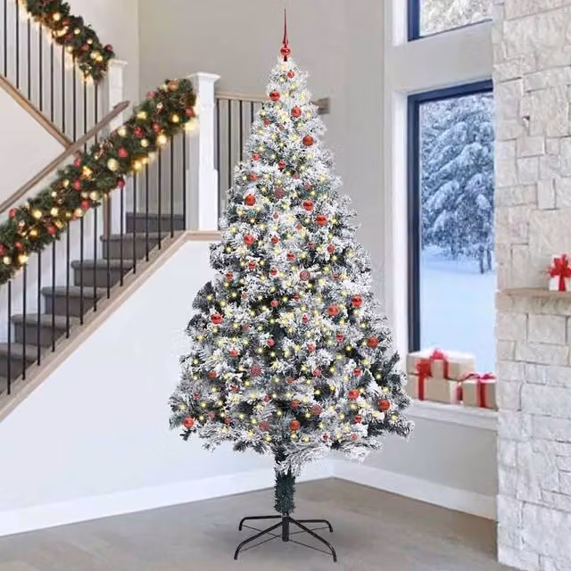 Berkfield Home White PVC Christmas Tree with 300 LEDs and Stand, Height: 300 cm