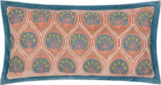 Paoletti 1973 Casa Embroidered Floral Cushion in Rose and French Blue with Feather Filling