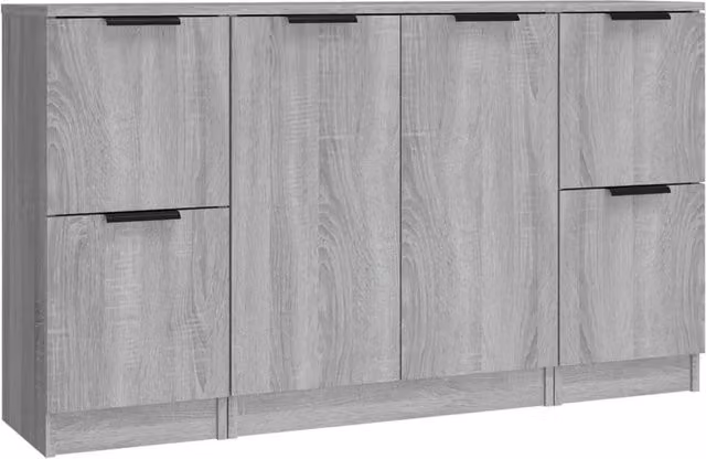 Berkfield Home Set of 3 Grey Sonoma Minimalist Sideboards in Matt MDF