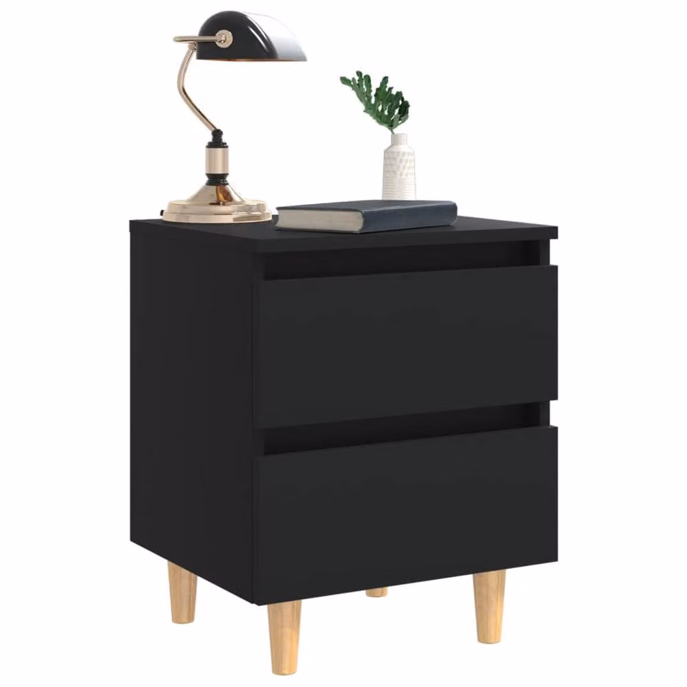 Berkfield Home Bed Cabinets with Solid Pinewood Legs, 2 Pieces, Black, W: 40 cm, D: 35 cm, H: 50 cm – 4