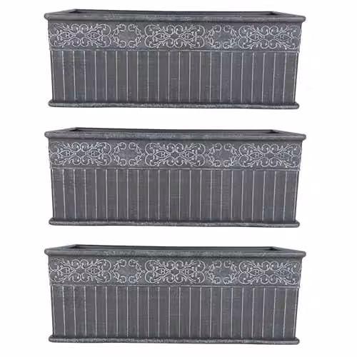 Garden Gear Damask Lead Effect Planters, Grey, Set of 3