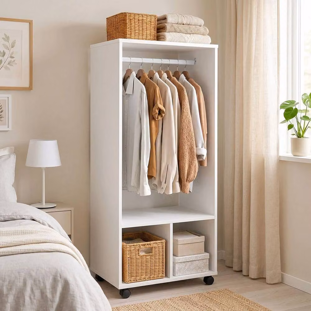 NESTLUNE Mobile Open Wardrobe Clothes Rail in White, W: 100 cm, D: 15 cm, H: 128 cm – 2
