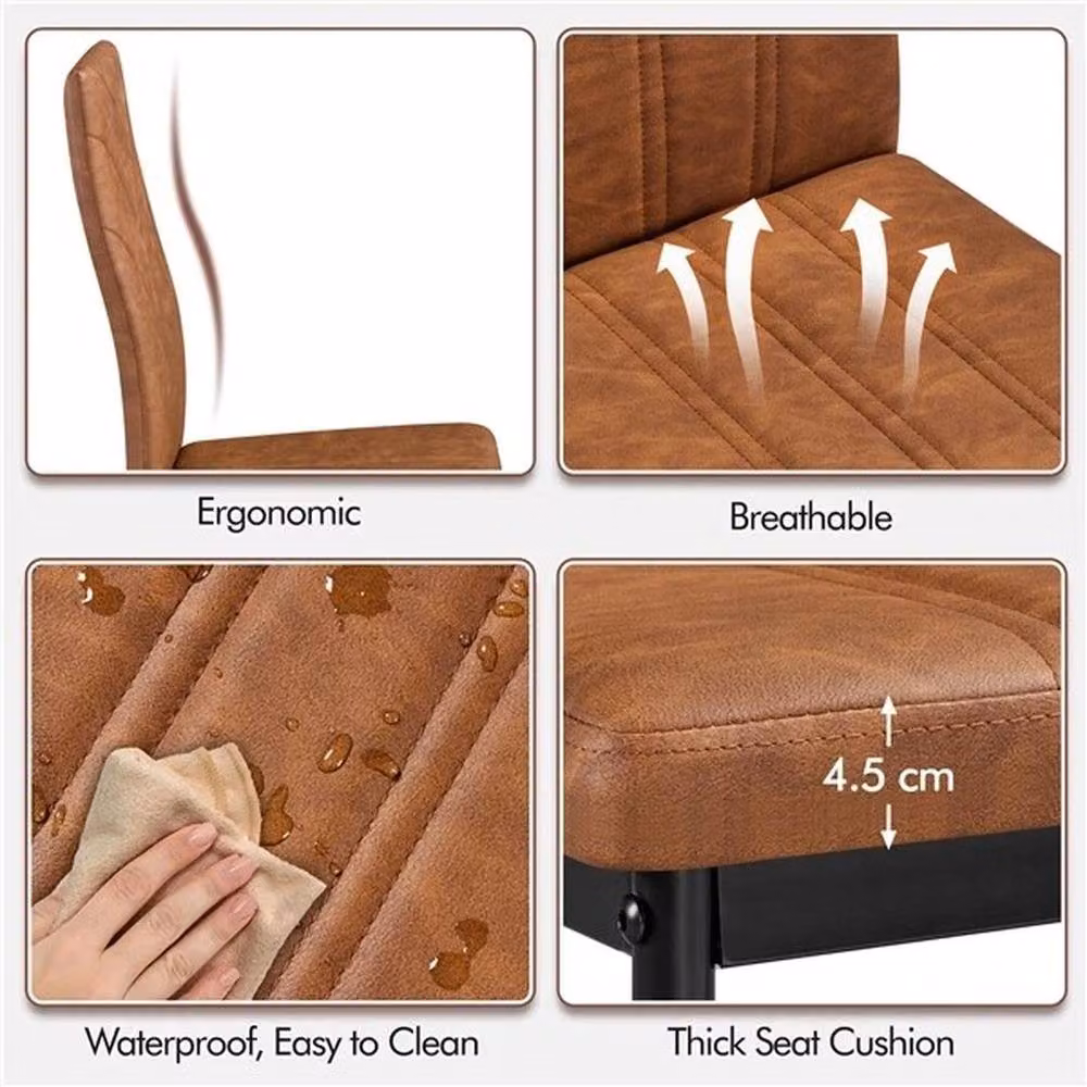 Kelvenix Brown Faux Leather Dining Chairs – 4