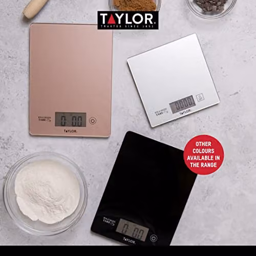Taylor Pro Digital Kitchen Scales with Touchless Tare and Unit Conversion, Silver, 5kg Capacity – 5