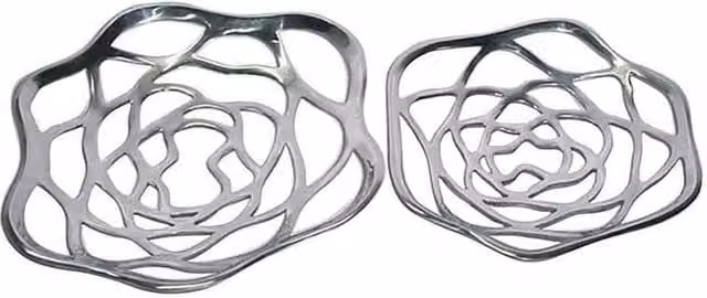 Homescapes Set of Two Large Floral Decorative Metal Bowls in Silver